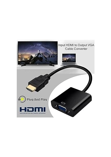 HDMI To VGA Çevirici Tablet Projeksiyon Laptop Ile Uyumlu Hdmi'dan Vga'ya Dönüştürücü Monitör Kablosu fırsatları
