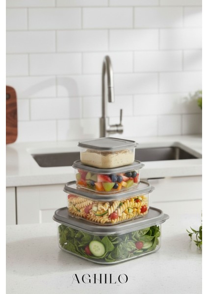 4’lü Saklama Kabı Seti – Kapaklı Vakumlu Gıda / Erzak Kutuları