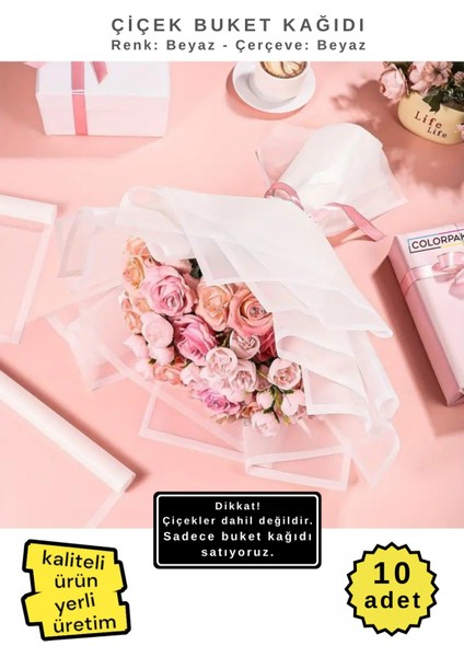 Çiçek Buket Demet Ambalaj Kağıdı Jelatini (Beyaz Zemin-Beyaz Çerçeve) 55X55CM