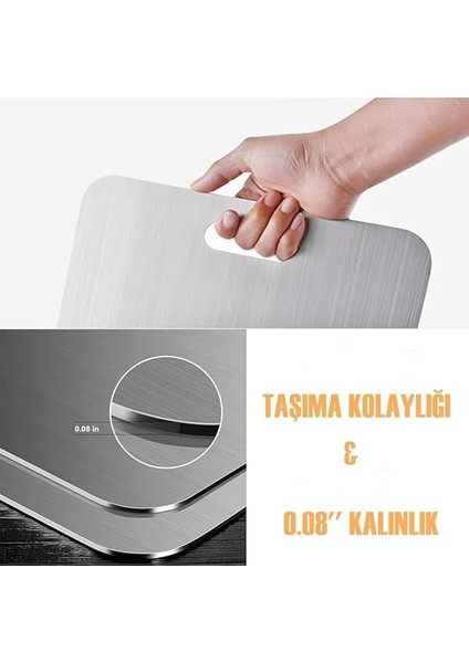 Kesme Tahtası 2'li Set 304 Paslanmaz Çelik Gıda Temasına Uygun Hijyenik ve Dayanıklı Antibakteriyel 1,6 mm Kesim Panosu Levhası Cam Kesme Tahtası Kaliteli fırsatları