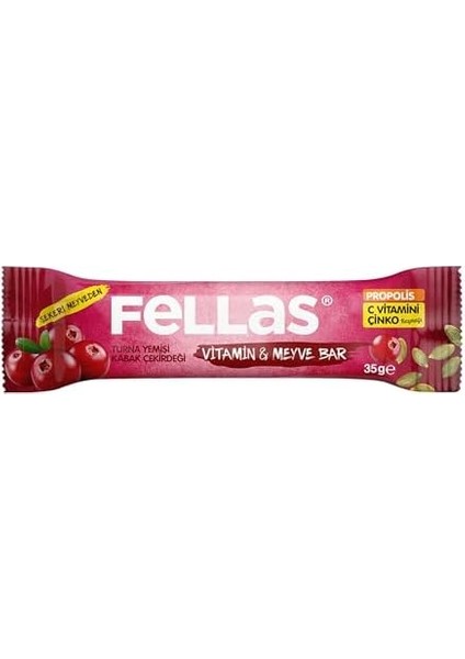 Fellas Vitamin & Meyve Bar, Turna Yemişi ve Kabak Çekirdeği, (12 x 35 Gr)
