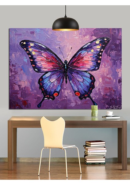 Kelebek Uçan Mor Kanatlar Dekoratif Kanvas - Mdf Ahşap Tablo