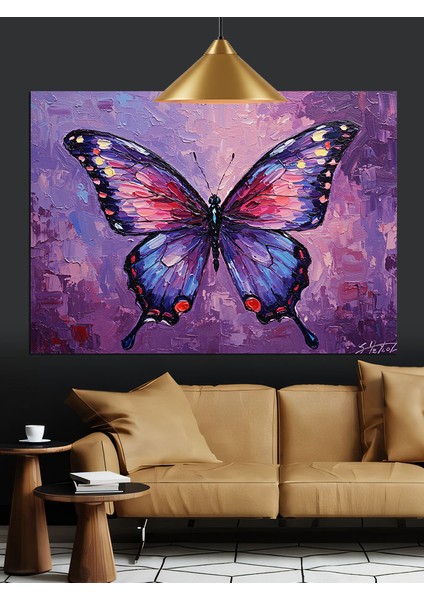Kelebek Uçan Mor Kanatlar Dekoratif Kanvas - Mdf Ahşap Tablo modelleri