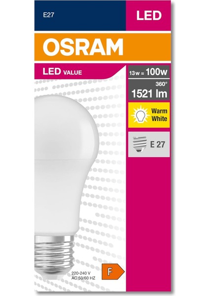 4052899971097 LED Cla 100, 13 W, 1521 Lümen, 2700 Kelvin, Sarı Işık E27 Duy Ampul, Boy: 12CM En: 6cm [enerji Sınıfı F]