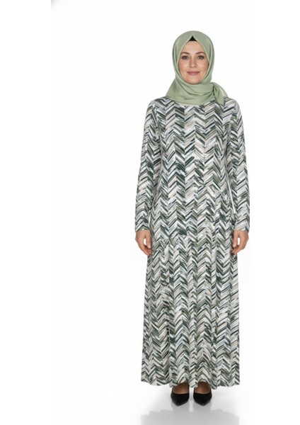 Barem Kadın Funda Belden Basene Büzgülü Penye Haki Elbise D58