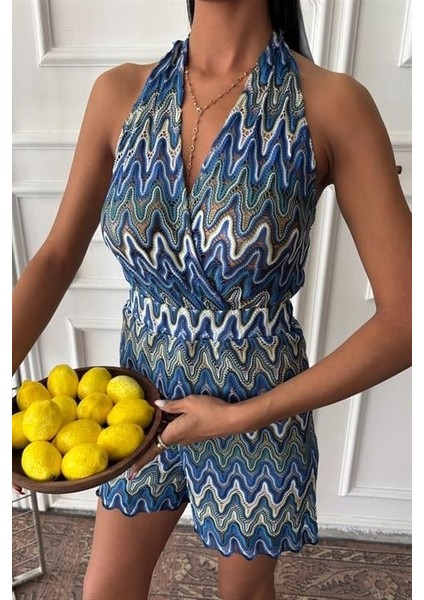 Zikzak Desenli Multi Renk Geçişli Mini Tulum 1365