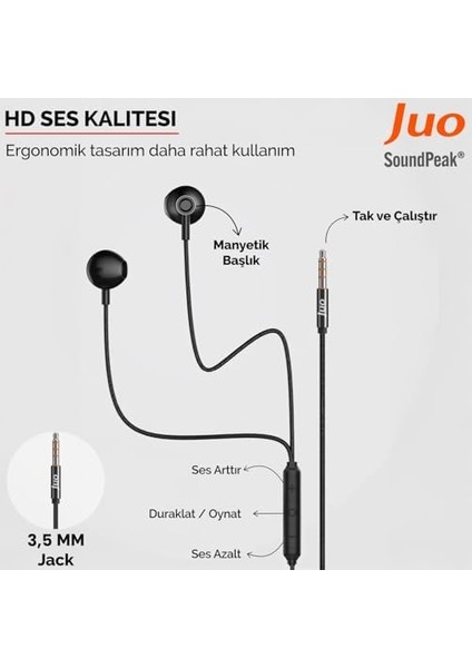 Juo 3.5mm Girişli Mikrofonlu Kablolu Kulak Içi Kulaklık Metal modelleri