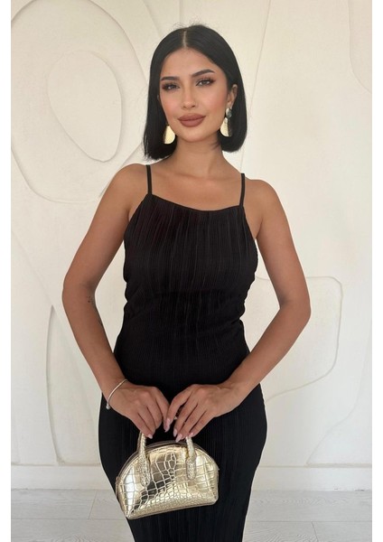 Siyah Piliseli Halter Boyun Elbise fiyatları