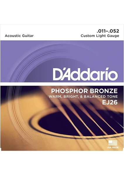 EJ26 Akustik Gitar Tel Seti, Phosphor-Bronze, Custom Li