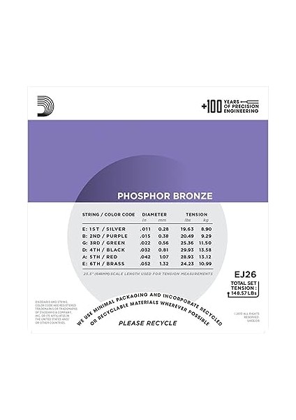EJ26 Akustik Gitar Tel Seti, Phosphor-Bronze, Custom Li modelleri