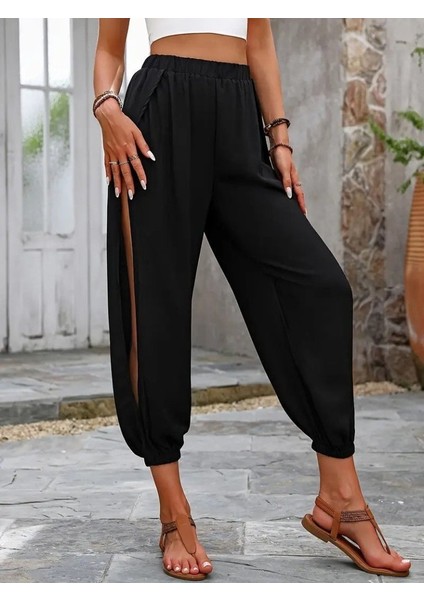 Kadın Yüksek Belli Yanlardan Çapraz Detay Yırtmaçlı Viskon Pantolon fiyatları