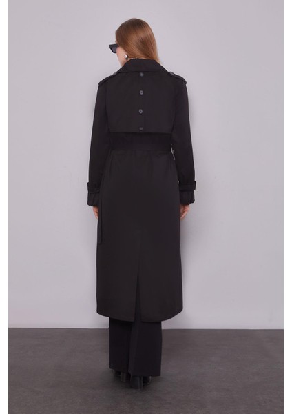 Siyah Kol Düğme Detaylı Trençkot fırsatları