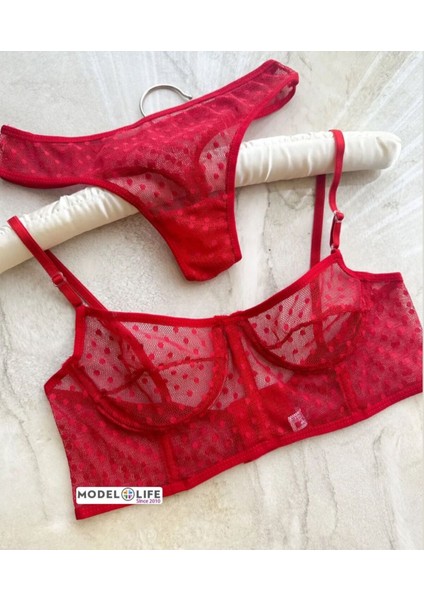 Kıırmızı Puantiyeli Brode Balenli Bra Sütyen Iç Çamaşırı Tanga Takımı fiyatları