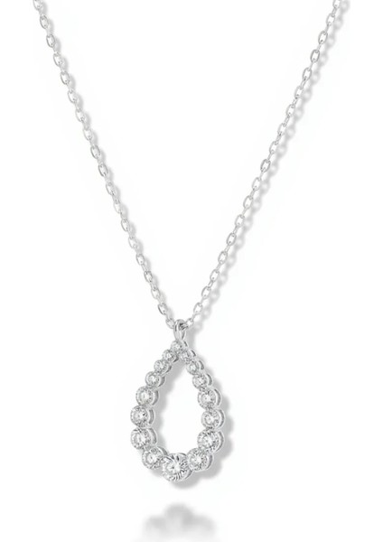 925 Ayar Gümüş Damla Figürlü Damla Taşlı Kolye Kadın