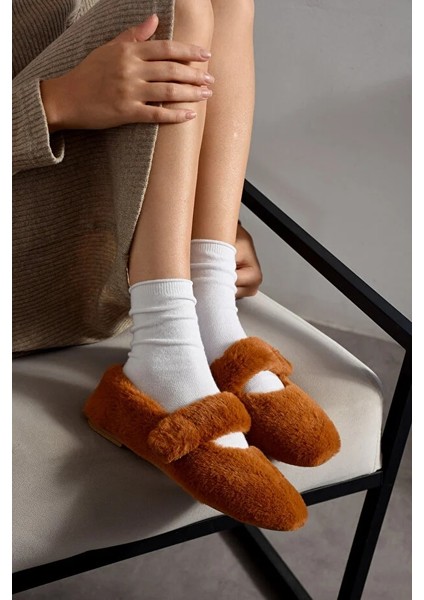Luna Tavşan Tüyü Lastikli Kaydırmaz Taban Kadın Babet Panduf Ev Terliği