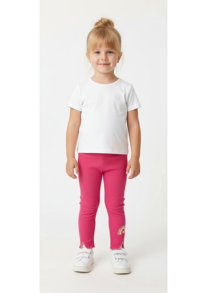 Gökkuşağı Desenli Fitilli Şardonlu Kız Çocuk Tayt