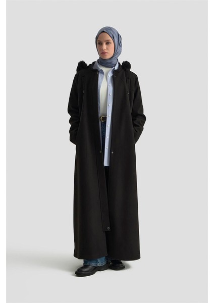 Kapüşonlu Kaşe Kaban 25KD2504 Siyah fiyatları