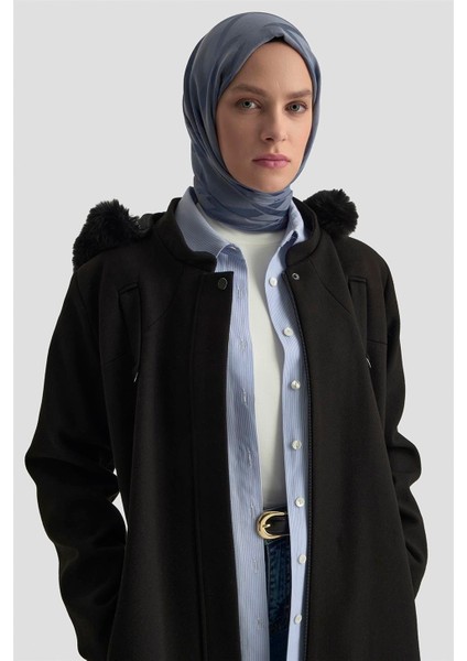 Kapüşonlu Kaşe Kaban 25KD2504 Siyah modelleri