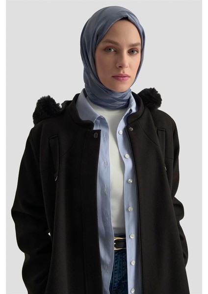 Kapüşonlu Kaşe Kaban 25KD2504 Siyah fırsatları