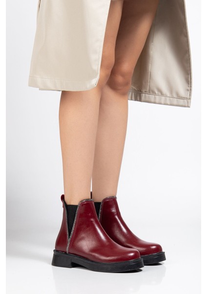 02-02 Bordo Kırışık Rugan Taş Aksesuarlı Lastikli Günlük Kadın Bot indirimleri