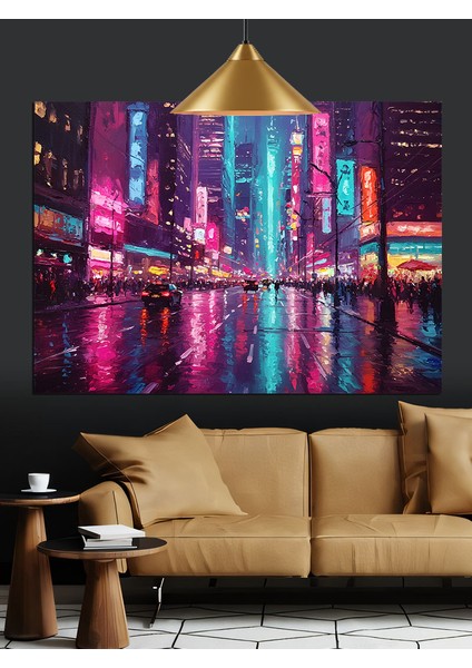 Neon Işıklı Şehir Gecesi Dekoratif Kanvas - Mdf Ahşap Tablo modelleri