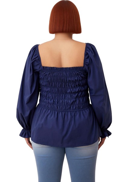 Kadın Moda Şık Büyük Beden Crop Kare Yaka Büzgülü/fırfırlı Kol Fitted Kalıp Dokuma Gipeli Bluz modelleri