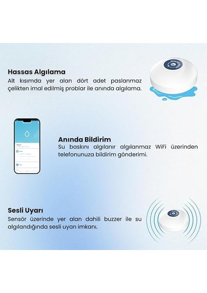 Su Baskını Sensörü - Dahili Alarmlı ( Tuya, Smart Life Uyumlu ) fiyatları