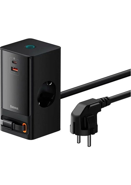 Powercombo Priz 2AC+1U+1C+GERI Çekilebilir-C 65W 1.5m Güç Kablosu ile Ab Siyah