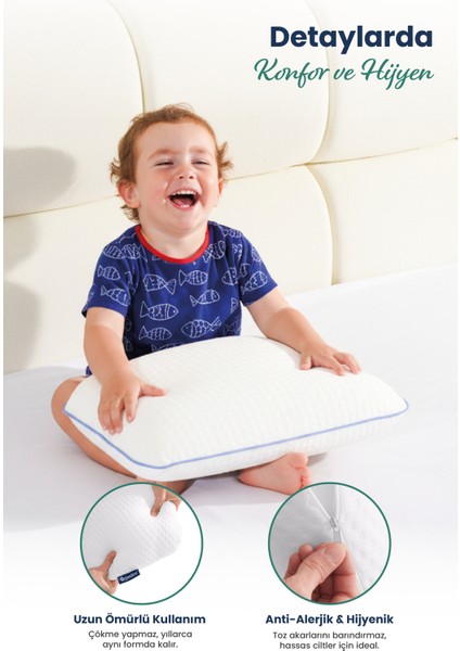 Çocuk Ortopedik Visco Yastık 38X26-8 cm | 1-10 Yaş Uyumlu – Boyun Destekli & Yıkanabilir Kılıf fırsatları