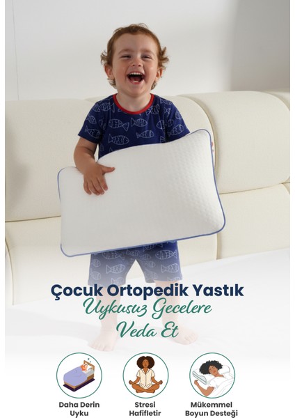 Çocuk Ortopedik Visco Yastık 38X26-8 cm | 1-10 Yaş Uyumlu – Boyun Destekli & Yıkanabilir Kılıf indirimleri
