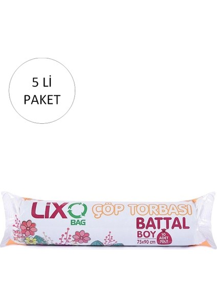 Litaetrend Battal Boy Çöp Torbası 75 x 90 cm 10 Lu Rulo x 5 Paket = 50 Adet (Mavi)