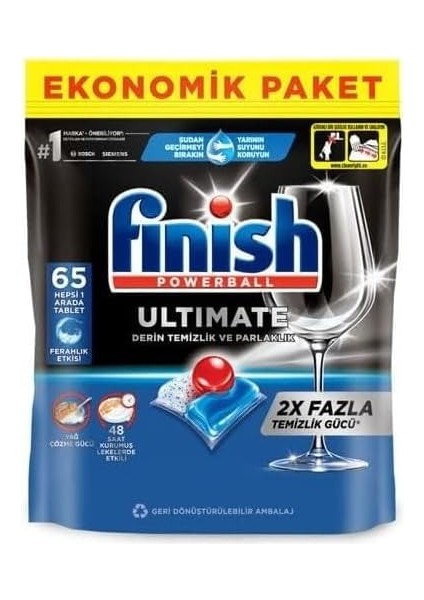 Finish Ultimate 65 Kapsül Bulaşık Makinesi Deterjanı Tableti (1 x 65 Kapsül)