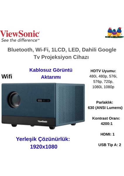 LX60HD 630 Lümen Full Hd Wi-Fi Android LED Projeksiyon Cihazı