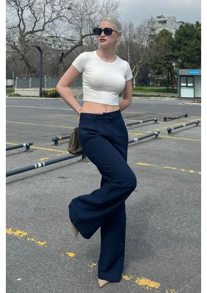 Lacivert Kemerli Bol Paça Pantolon MG1992