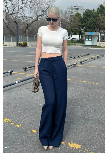 Lacivert Kemerli Bol Paça Pantolon MG1992 fiyatları