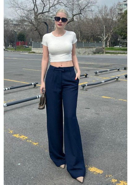 Lacivert Kemerli Bol Paça Pantolon MG1992 modelleri