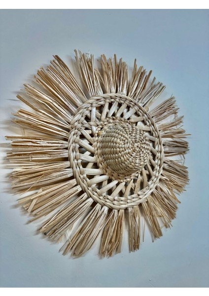 Lüks Bohem Rattan Bambu Hasır Duvar Süsü 3'lü