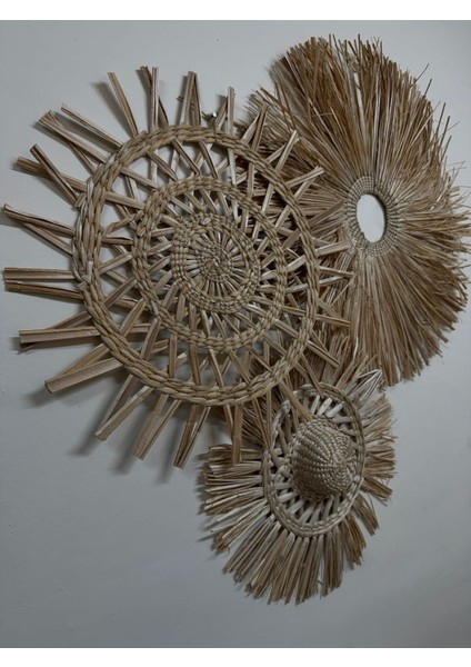 Lüks Bohem Rattan Bambu Hasır Duvar Süsü 3'lü fiyatları