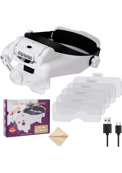 Kafa Bandı MG82000MC Büyüteç Gözlük LED Işıklı Şarjlı Pil Çoklu Değiştirilebilir Lens Ayarlanabilir