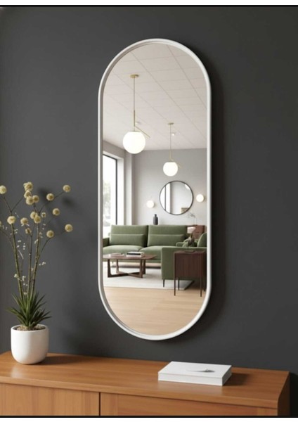 Beyaz Elips Ayna 160X60 Dekoratif Salon Hol Dikey Duvar Aynası Metal Çerçeveli 3 Renk Seçeneği fiyatları