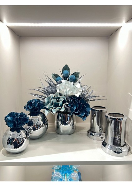 Yapay Çiçekli 5 Parça Set Gümüş No:10