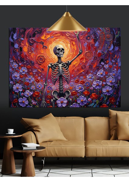 Çiçekli Kafatası Dans Eden Iskelet Dekoratif Kanvas - Mdf Ahşap Tablo fırsatları