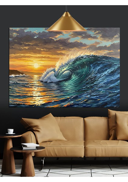 Kırmızı Güneş Dalga Manzarası Dekoratif Kanvas - Mdf Ahşap Tablo indirimleri