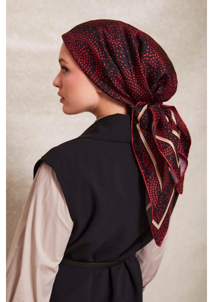 Kırmızı Noktalı Daireler Bask. Twill Ipek Eşarp