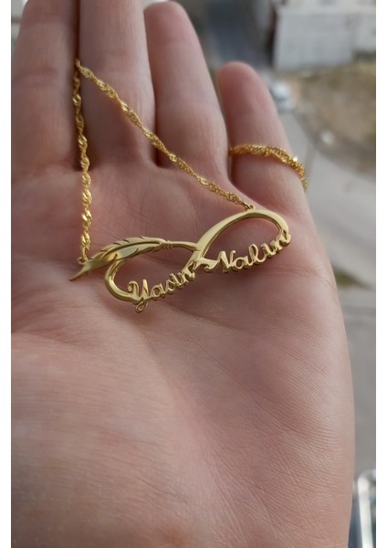 925 Ayar Gümüş 24 Ayar Altın Kaplama Tüylü Sonsuzluk Kolye