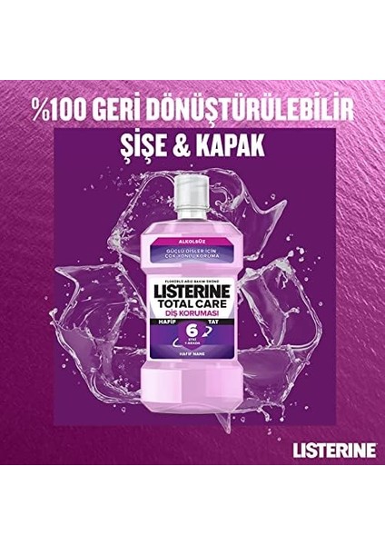Listerine, Total Care, Diş Koruyucu, 6 Etkili Florürlü Ağız Bakım Ürünü, Hafif Tat, Sıfır Alkol, Nane Aromalı, 250ML