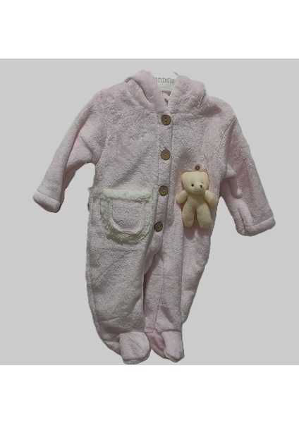 My Baby Kumsal Ayıcık Kelebek ve Petek Desenli Kapişonlu Polar Bebe Tulumu Dandini