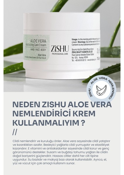 ZİSHU Aloe Vera Nemlendirici Krem – El, Yüz ve Vücut 20 ml