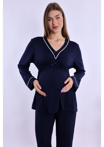 Lacivert Hamile Lohusa Pijama Takımı