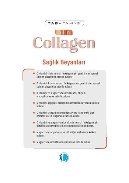 Tabvıtamıns All In Collagen 30 Servis Aromasız Hidrolize Kolajen Peptitleri Tip 1 Tip 2 Tip 3 Tip 5 Tip 10 Akasya Gamı Yumurta Kabuğu Zarı Bromelain Hyaluronik Asit Vitamin C Magnezyum modelleri